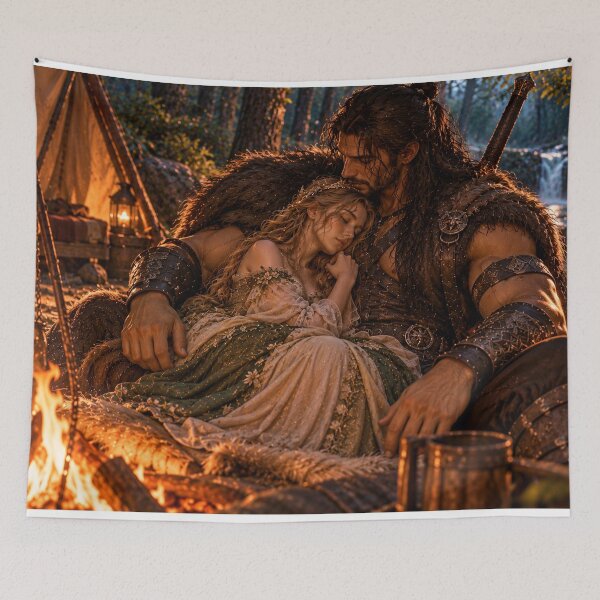 Artikelvorschau, The Sleeping Princess & Her Warrior – Fantasy Campfire entworfen und verkauft von BerlyArts.