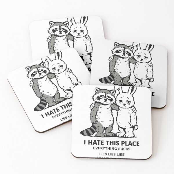 Item preview, I Hate This Place Raccoon and Bunny Poster designed and sold by Matinez Pink.