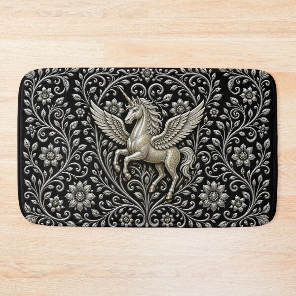 Item preview, Ornate Silver Pegasus Unicorn - Baroque Floral Mythical Beast designed and sold by Breezes-of-Ida.