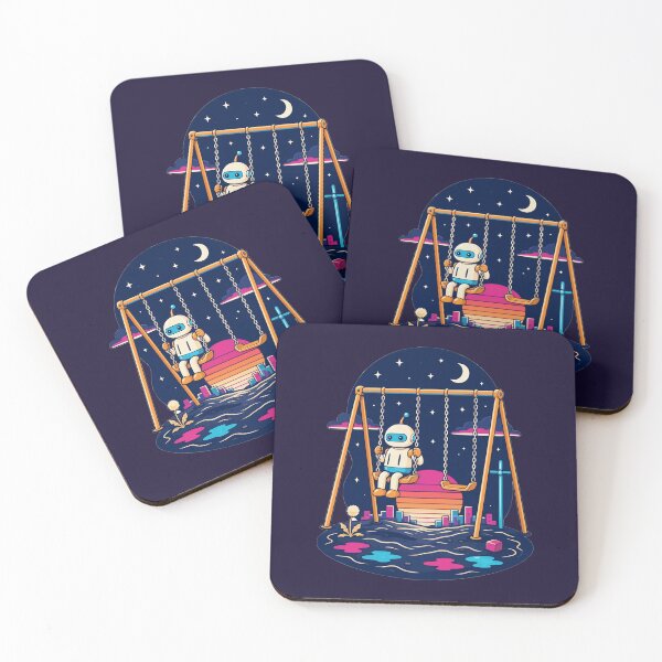 Item preview, Robot On A Swing Synthwave Retro Sci Fi Design designed and sold by KungPowUnicorn.