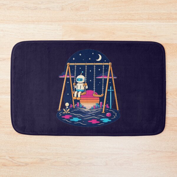Item preview, Robot On A Swing Synthwave Retro Sci Fi Design designed and sold by KungPowUnicorn.