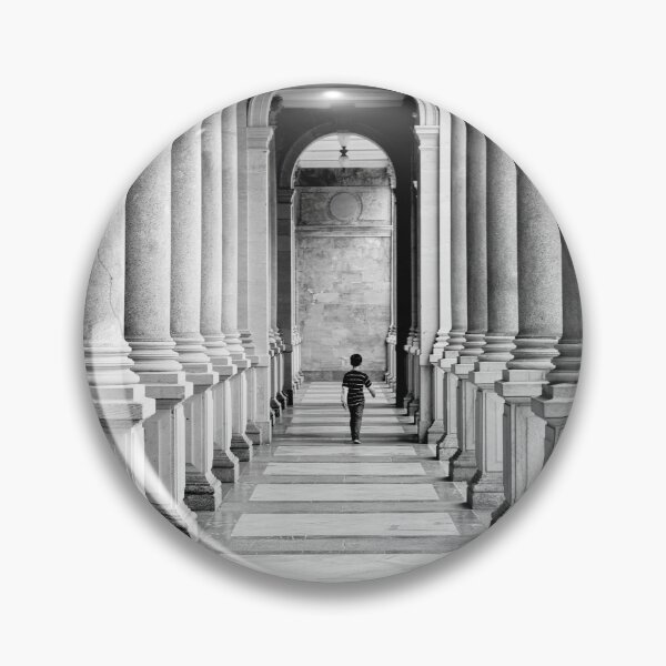 Item preview, Monochrome View Of Person Walking Through Grand Colonnade With Clock    designed and sold by Zakaryb.