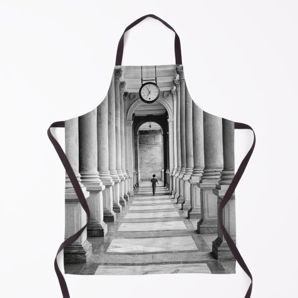 Item preview, Monochrome View Of Person Walking Through Grand Colonnade With Clock    designed and sold by Zakaryb.