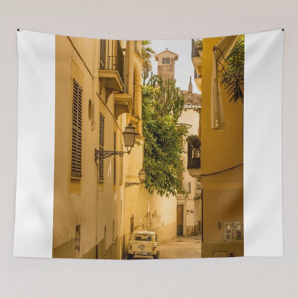 Item preview, Classic Small White Car Parked In Sunlit European Alleyway    designed and sold by Zakaryb.