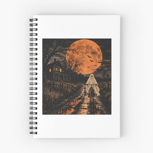 Item preview, Ghost Riding Bicycle Halloween Full Moon Spooky House Art designed and sold by SoyLamderma.
