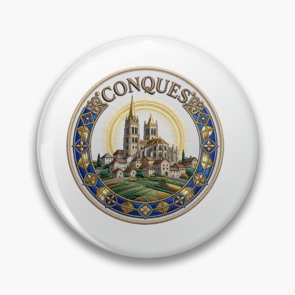 Item preview, Conques France Romanesque Abbey Stained Glass Village Embroidered Patch Sticker designed and sold by Imaginarium of Chaos falcon88 .