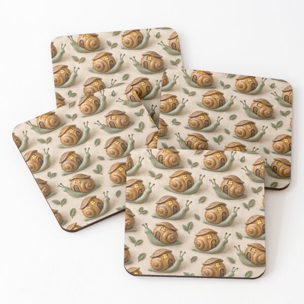 Item preview, Snail Houses with Glowing Windows – Cozy Woodland Cottagecore Pattern designed and sold by Kaleidoscope Print.