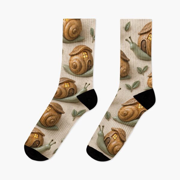 Item preview, Snail Houses with Glowing Windows – Cozy Woodland Cottagecore Pattern designed and sold by Kaleidoscope Print.