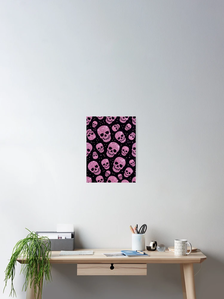 Thumbnail 2 of 3, Poster, Pink Rhinestone Skull Pattern on Burgundy designed and sold by FASLab.