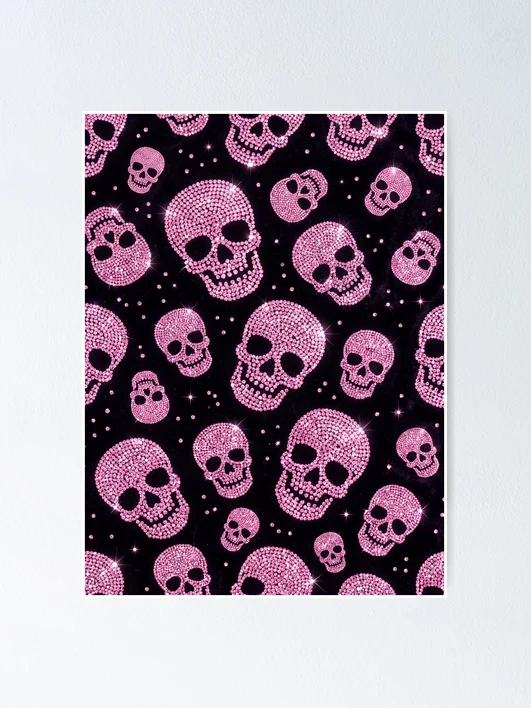 Thumbnail 1 of 3, Poster, Pink Rhinestone Skull Pattern on Burgundy designed and sold by FASLab.