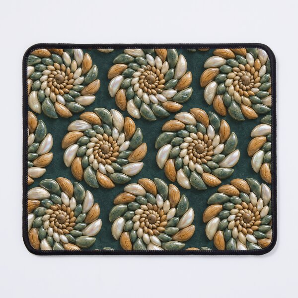 Item preview, Spiral Mosaic Flowers in Pearl, Wood and Green Stone – Organic Luxury Pattern designed and sold by Kaleidoscope Print.