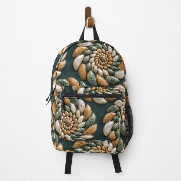 Item preview, Spiral Mosaic Flowers in Pearl, Wood and Green Stone – Organic Luxury Pattern designed and sold by Kaleidoscope Print.