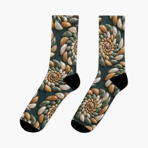 Item preview, Spiral Mosaic Flowers in Pearl, Wood and Green Stone – Organic Luxury Pattern designed and sold by Kaleidoscope Print.