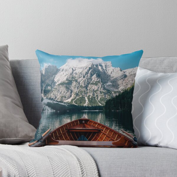 Item preview, Wooden Rowboat On Crystal Clear Lake Facing Towering Mountain Peaks    designed and sold by Russone.
