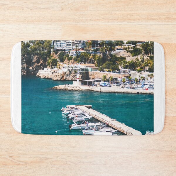 Item preview, Boats Docked At Coastal Harbor Along Turquoise Sea Shore    designed and sold by Russone.
