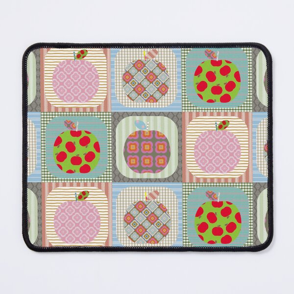 Item preview, Pom Pom Pom Pom Faux Patchwork Quilt in earthy Mid Century tones designed and sold by Anne Londez Studio.