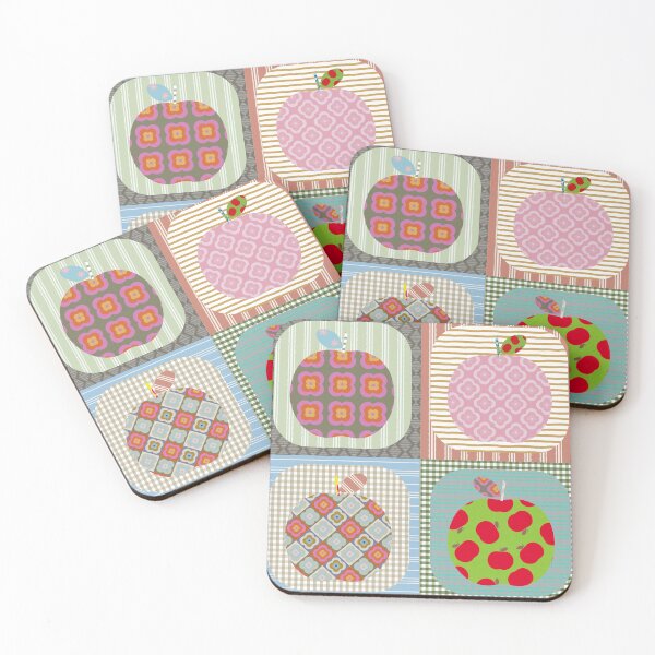 Item preview, Pom Pom Pom Pom Faux Patchwork Quilt in earthy Mid Century tones designed and sold by Anne Londez Studio.