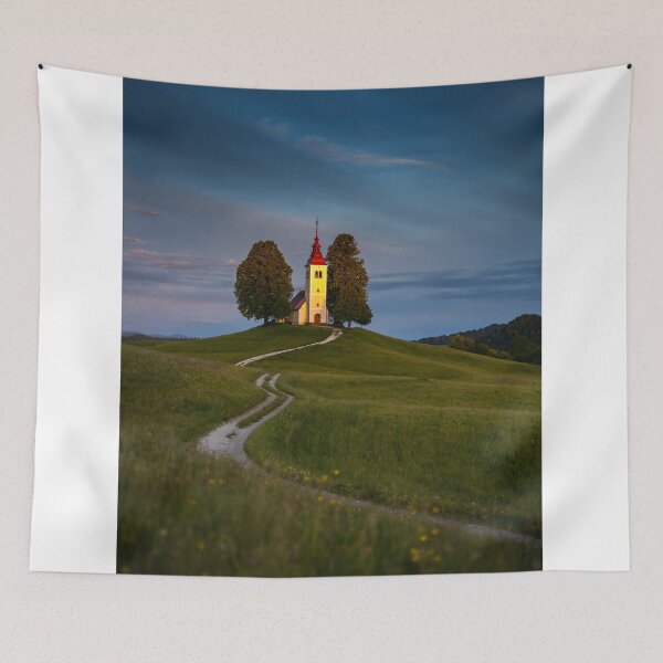 Item preview, Solitary Hilltop Church Surrounded By Green Fields At Sunset    designed and sold by Christorn.