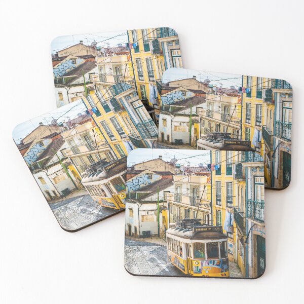 Item preview, Yellow Vintage Tram Driving On Narrow Lisbon Street    designed and sold by Christorn.