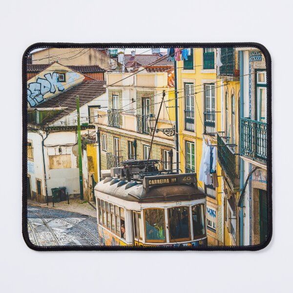 Item preview, Yellow Vintage Tram Driving On Narrow Lisbon Street designed and sold by Christorn.
