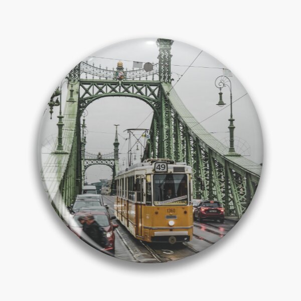 Item preview, Yellow Tram Crossing Historic Green Steel Bridge In City    designed and sold by Christorn.