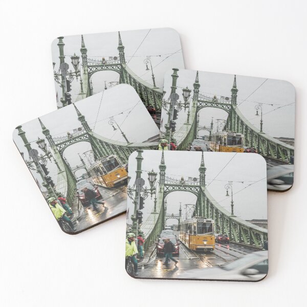 Item preview, Yellow Tram Crossing Historic Green Steel Bridge In City    designed and sold by Christorn.