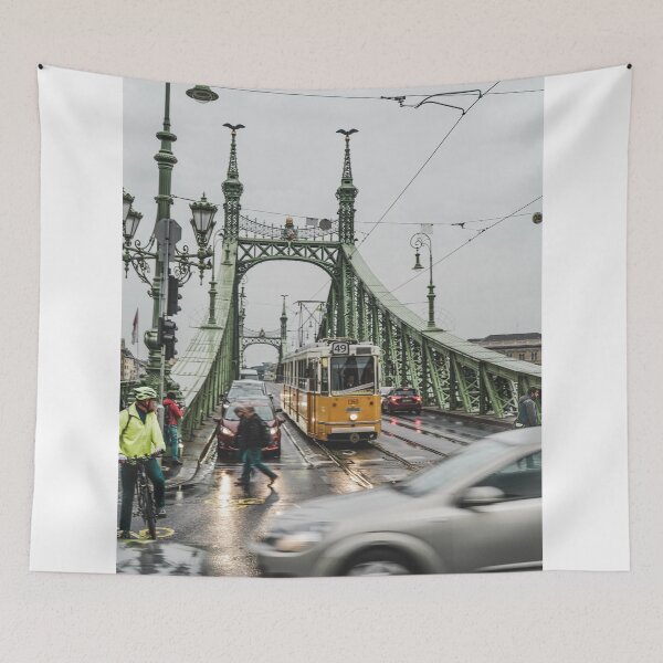 Item preview, Yellow Tram Crossing Historic Green Steel Bridge In City    designed and sold by Christorn.