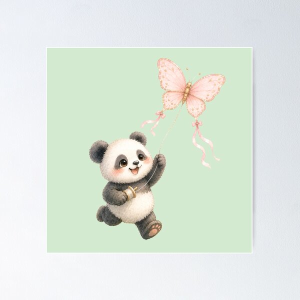 Item preview, Baby Panda with Butterfly Kite Nursery Print designed and sold by Sweet Baby Studio.