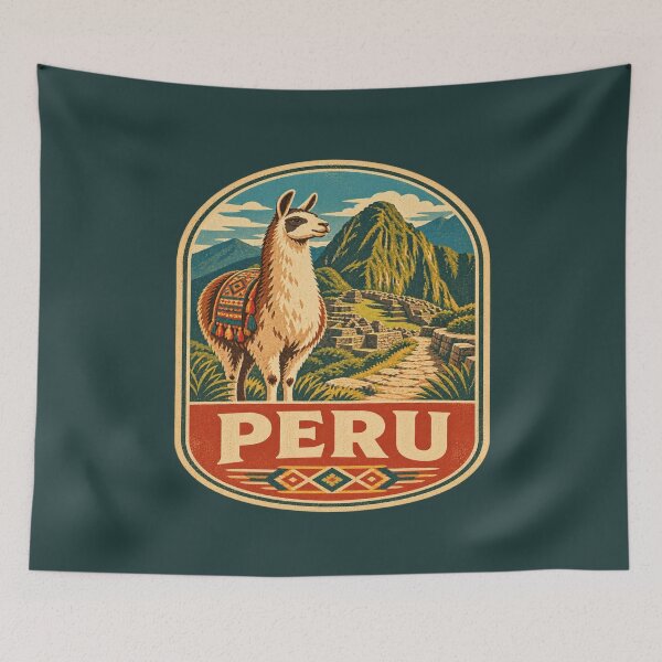 Artikelvorschau, Peru Lama Abenteuer Vintage Reiseposter – Anden-Souvenirdesign entworfen und verkauft von Globalcitytees.