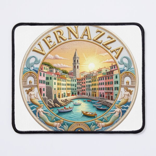 Item preview, Vernazza Italy Cinque Terre Harbor Village Sunset Embroidered Patch Sticker designed and sold by Imaginarium of Chaos falcon88 .