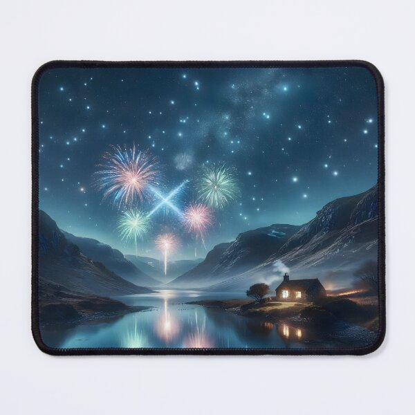 Artikelvorschau, Hogmanay-Feuerwerk über einem schottischen Loch entworfen und verkauft von Sybille-Yates.