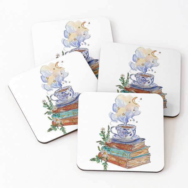 Item preview, Cozy Magical Bookstack with Celestial Tea Watercolor designed and sold by DesseindImages.