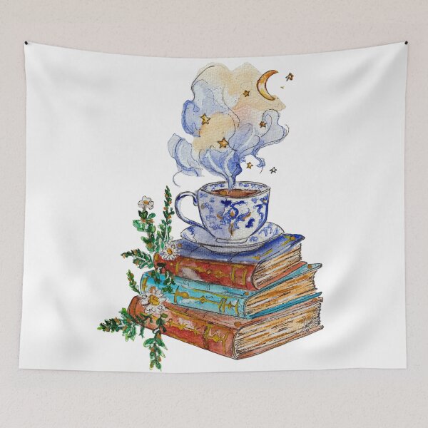 Item preview, Cozy Magical Bookstack with Celestial Tea Watercolor designed and sold by DesseindImages.