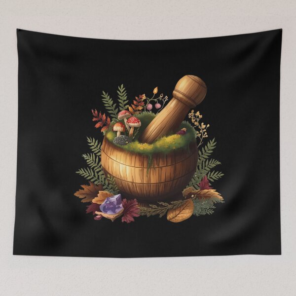 Item preview, Vintage Witch Mortar Pestle Dark Cottagecore Overgrown Moss designed and sold by Youram.