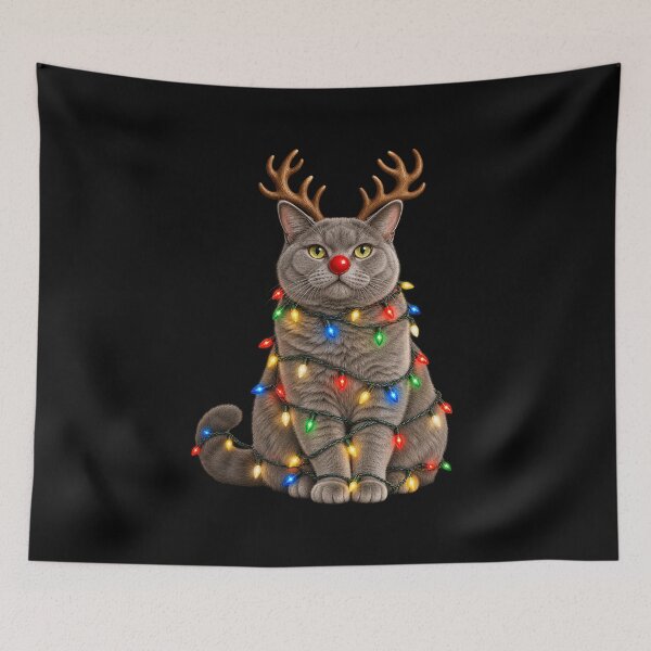 Artikelvorschau, Funny Christmas Reindeer Cat Wrapped in Lights entworfen und verkauft von NicheMuse Studio.