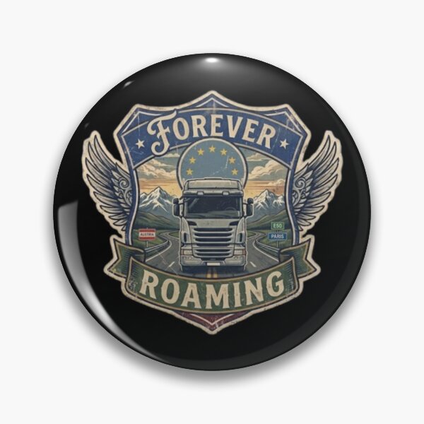 Artikelvorschau, Forever Roaming European Trucker Vintage Euro semi Truck Shield entworfen und verkauft von PoleksGraphics.