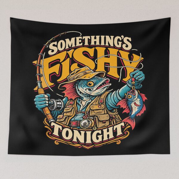Item preview, Something’s Fishy Tonight – Funny Halloween Fisherman Fishing, Retro Vintage Angler Design  designed and sold by Santanu1990.