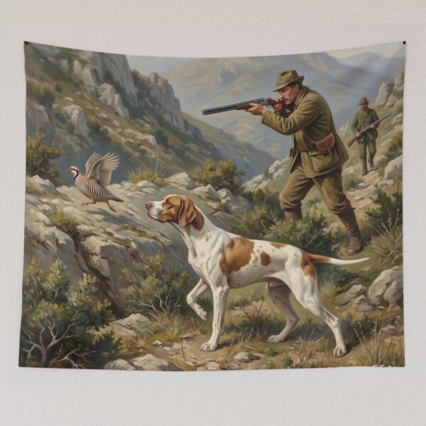 Item preview, English Pointer – Partridge Hunting in the Mountains designed and sold by TammyHunterArt.