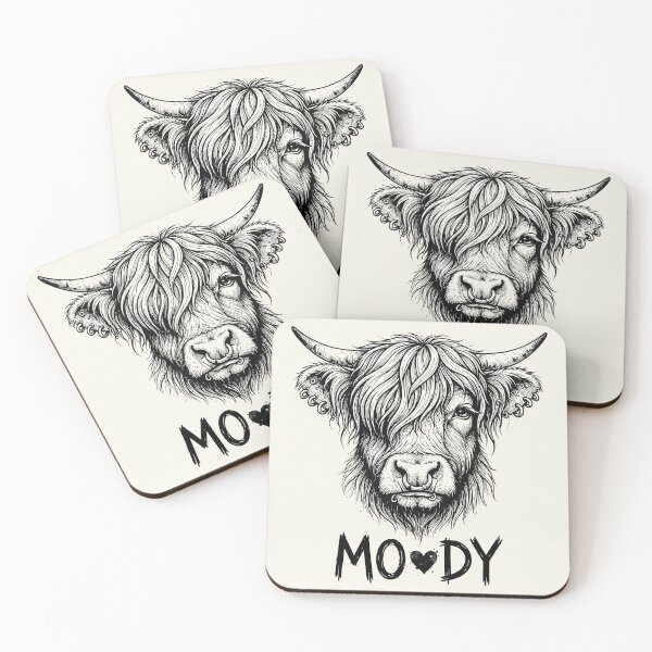 Item preview, Moody Highland Cow Edgy Punk Pierced Cattle Sketch designed and sold by Amir Faysal.
