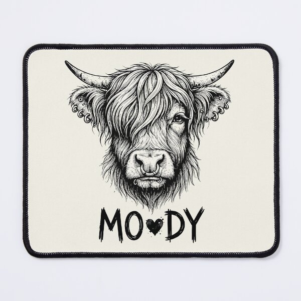Item preview, Moody Highland Cow Edgy Punk Pierced Cattle Sketch designed and sold by Amir Faysal.