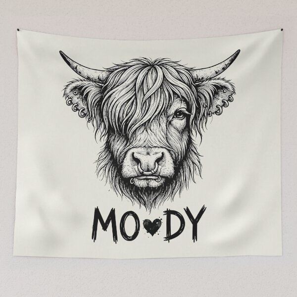 Item preview, Moody Highland Cow Edgy Punk Pierced Cattle Sketch designed and sold by Amir Faysal.