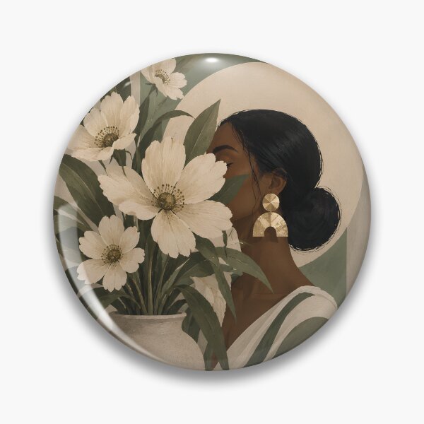 Item preview, Sage & Stripes Woman with Floral Vase designed and sold by salt n sass designs.