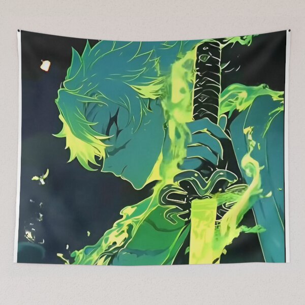 Item preview, Emerald Flame Swordsman – Green Energy Anime-Inspired Warrior designed and sold by Dyan4.