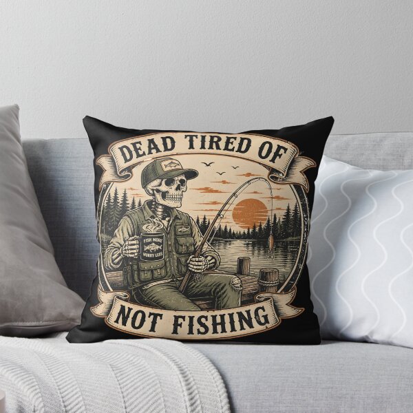 Item preview, Skeleton Fisherman Dead Tired Of Not Fishing Funny Vintage Fishing designed and sold by ThirdShiftLab.