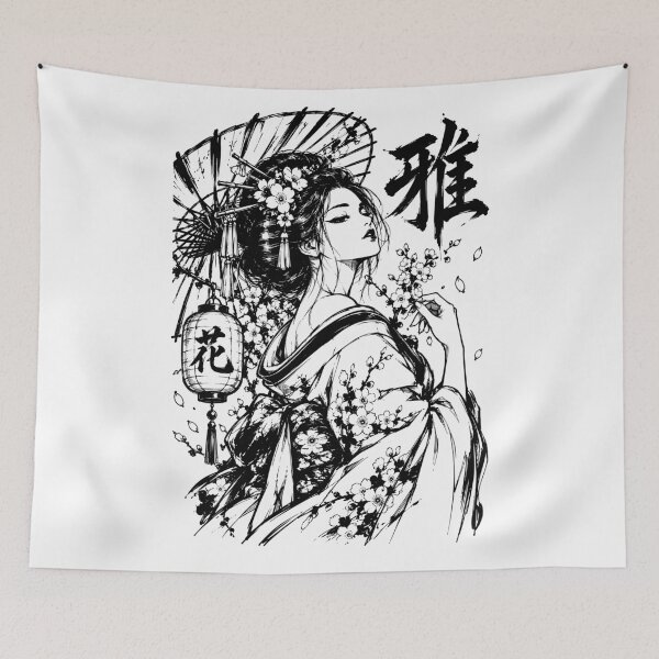 Aperçu de l'œuvre Geisha japonaise élégante sous les fleurs créée et vendue par bapupa.