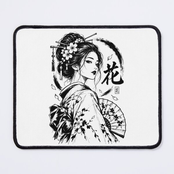 Artikelvorschau, Geisha mit Blüten und Fächer entworfen und verkauft von bapupa.
