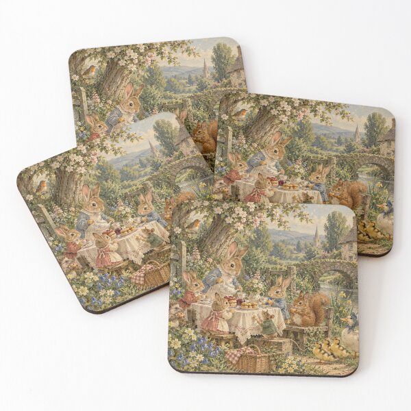 Aperçu de l'œuvre Beatrix Potter Animaux L'Heure du Thé Estampe Vintage créée et vendue par Blue Robin.
