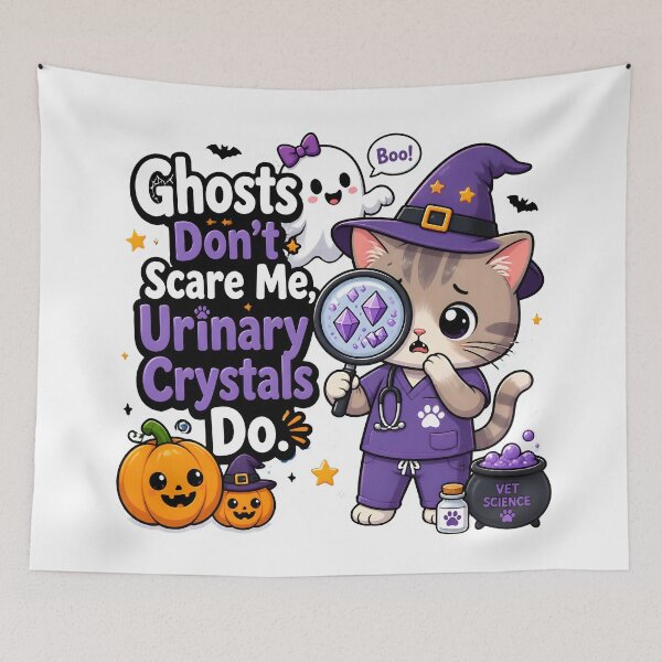 Item preview, Ghosts Don’t Scare Me, Urinary Crystals Do – Funny Veterinary Halloween Cat designed and sold by Bettybee00.