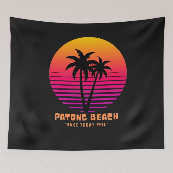 Artikelvorschau, Make Today Epic Retro Synthwave Sunset Palm Trees Phuket Thailand Patong Beach entworfen und verkauft von Elbstromstudio.