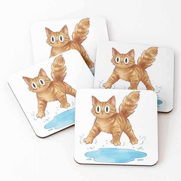 Item preview, Startled Orange Tabby Cat Water Puddle Jump designed and sold by SoftPawsAtelier.